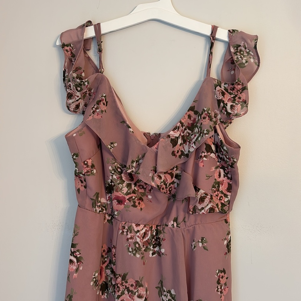 Charlotte Russe Mauve Floral Flowy Midi Dress Off the Shoulder Size Medium - Picture 4 of 7